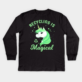 Recycling is Magical Unicorn Earth Day Kids Long Sleeve T-Shirt